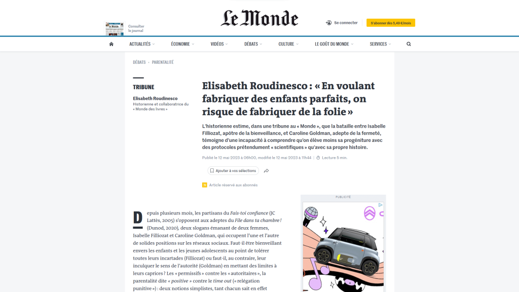 Réponse à Elisabeth Roudinesco - Article dans le Monde - Isabelle Filliozat